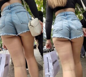 sexy blonde teens denim shorts ass