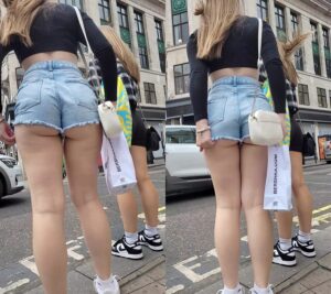 candid voyeur street denim shorts